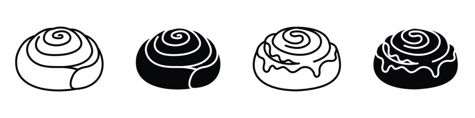 Cinnamon roll icon in linear and clipart style pack on white background.