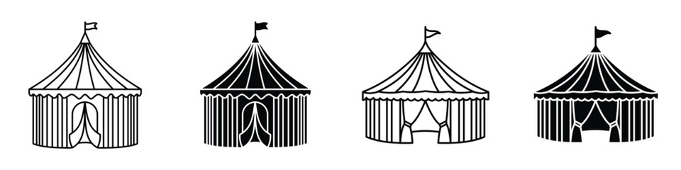 Circus tent icon in linear and clipart style pack on white background.
