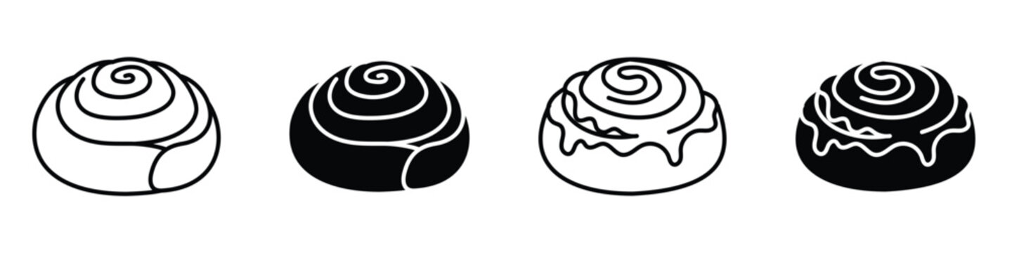 Cinnamon roll icon in linear and clipart style pack on white background.