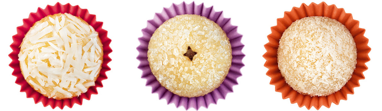 deliciosos docinhos de coco vistos de cima isolado em fundo transparente