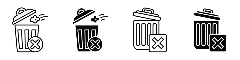 Delete icon in linear and clipart style pack on white background.