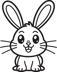 Outlined cartoon bunny rabbit head and shoulders portrait smiling suitable for coloring book page children activity