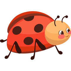 Cute Cartoon Ladybug With Red Shell Dark Spots And Orange Head Walking With Blush On Cheeks And Antennae
