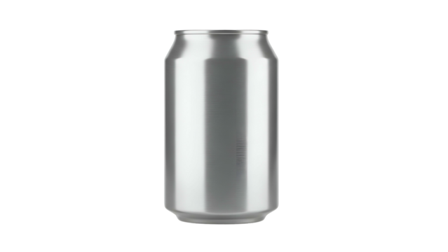 Cylindrical metal beverage container rendered in three dimensions against a black background
