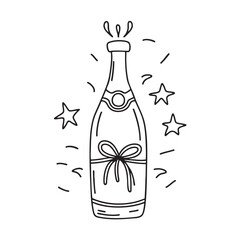 New Year champagne bottle tied with a simple festive ribbon