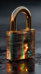 Quantum security lock made of quantum particles emits a glowing wave in a dark setting