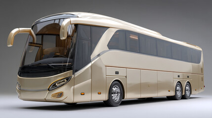 A luxurious gold tour bus showcasing its sleek design and modern features perfectly