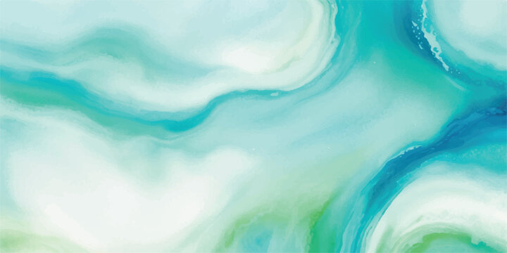 Abstract watercolor background with flowing turquoise and white fluid art painting for modern design perfect for backgrounds and textures