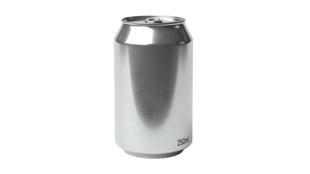 Realistic metallic beverage container rendered against a solid dark background