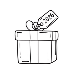 New Year gift box topped with a plain 2026 tag