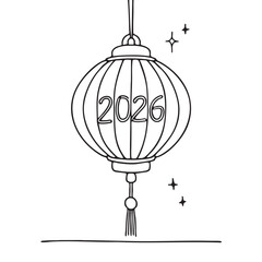 New Year lantern hanging from a wooden stand featuring 2026