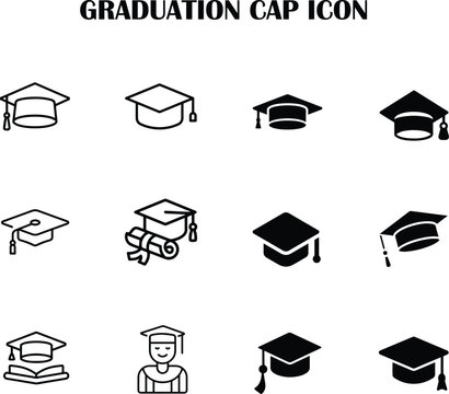 Minimal graduation cap icon vector &mdash; education, learning, success, and achievement symbol for academic design and digital use
