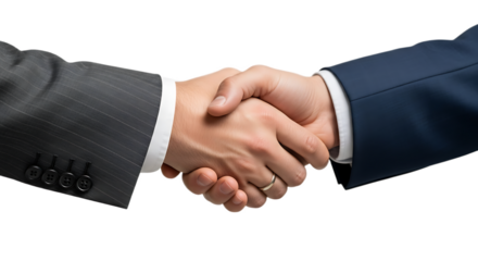 A close up of two business people shaking hands wearing suits against a black background image