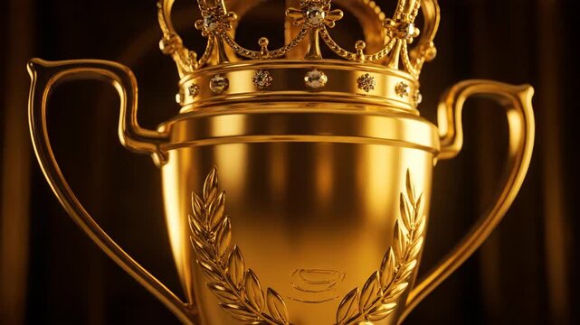 Golden trophy with crown award symbol for achievement and recognition