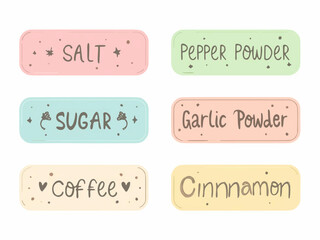 Pastel Pantry Labels Salt, Pepper, Sugar, Garlic, Coffee, Cinnamon