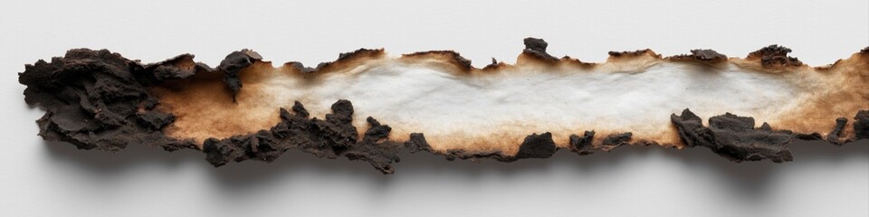 Fototapeta premium Burnt edge of paper with charred details on white background