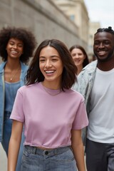 Fototapeta premium Diverse group of happy young adults walking outdoors
