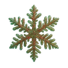 Unique green and brown snowflake on transparent background