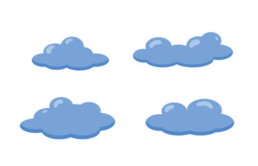 Cute Cartoon Clouds Set with Glossy Highlights. Fluffy Sky Elements for Kids Design. Kawaii Weather Icon Vector Collection.