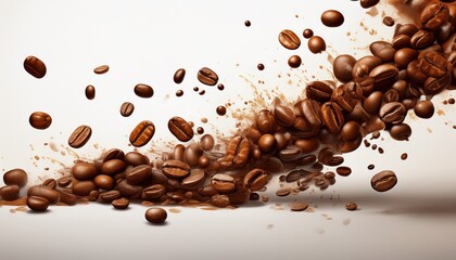 coffee beans falling on white background generative ai