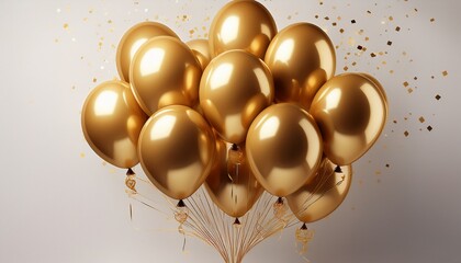 golden helium birthday balloons on white background generative ai