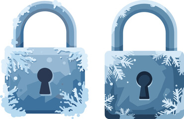 Frosty blue padlocks with snowflakes on a transparent background  