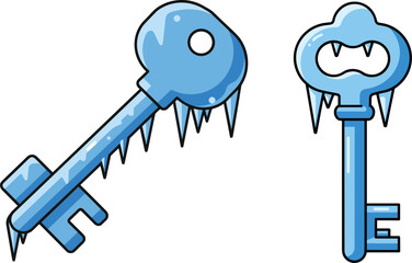 Ice-covered blue keys symbolizing winter on a transparent background  