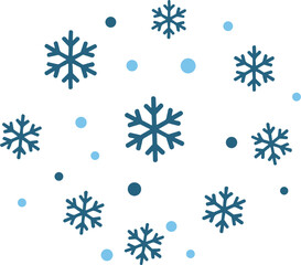Snowflakes and dots in blue on transparent background, winter concept  