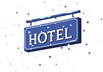 Hotel sign with snowflakes on a transparent background, winter concept  