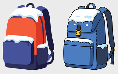 Winter backpacks covered in snow