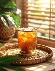 Thai iced tea in a brass glass