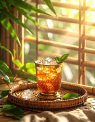 Thai iced tea in a brass glass