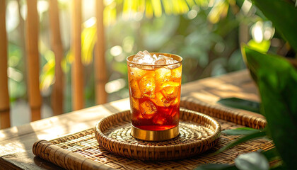 Thai iced tea in a brass glass