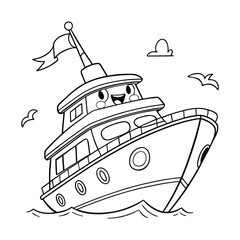 Happy Cartoon Yacht With Colorful Flags And Shiny Design