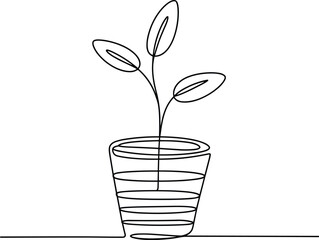 Single Line Drawing of a Potted Plant seedling sprout