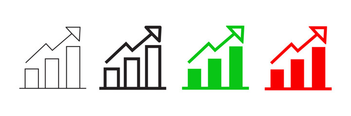 Set of minimalist growth chart icons with transparent background, depicting increasing trends, business analytics, and financial progress, vector illustration
