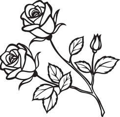 Obraz premium Rose Branch Pattern with Buds and Leaves Vector – Botanical Branch Decoration