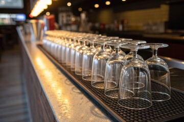 Upside-Down Wine Glasses on Bar Top