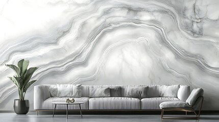 Interior design with gray marble wall and sofa in a modern living room