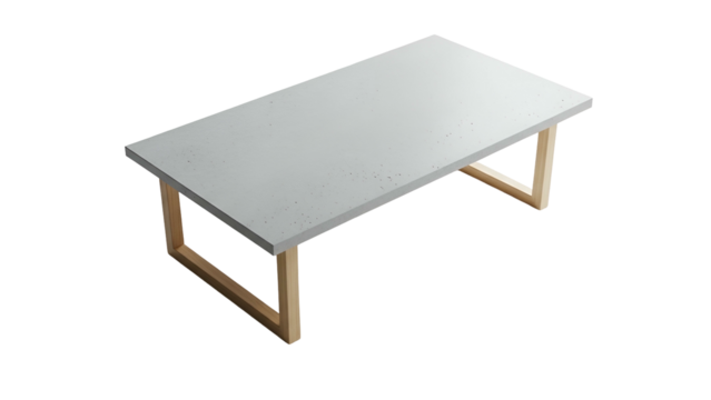 Minimalist rectangular surface supported by modern wooden angled legs on a dark background