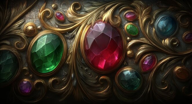 Opulent Mughal floral designs feature a rich jewel tone pattern that incorporates emeralds, rubies, and sapphires