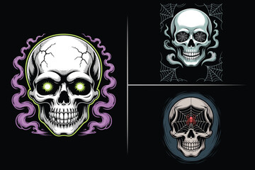 Dark Pastel Skull Horror Vector Design, Cool Skull Vector Art Pastel Drawing Design, Gothic Aesthetic Skull Illustration, Edgy Tattoo Style Skull Graphic, Dark Grunge Skull Clipart Bundle