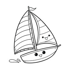 Kawaii Sailboat With Smiling Face And Colorful Cute Design