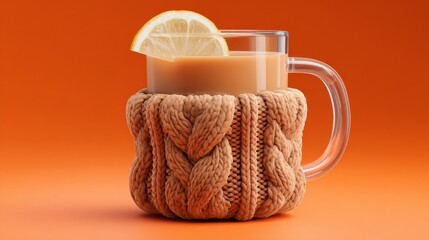 An image of orange juice in a glass with a slice of orange on top exudes a warm and inviting mood