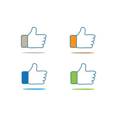 Set of Four Colorful Thumbs Up Icons With Colored Cuffs And Subtle Shadows