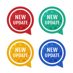 A set of colored banners of the new update as text in a dialog box