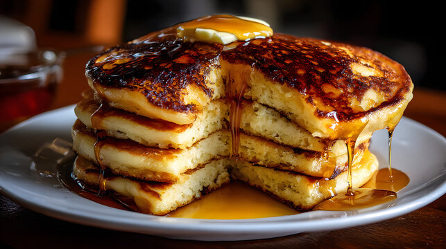 Stack of syrupy pancakes