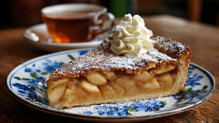 ApplePieSliceWithCreamAndTea