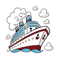 Large Cartoon Cruise Ship Sticker With Multiple Decks Illustration
