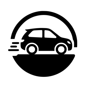 Fast Car Icon: A sleek, dynamic car icon with motion blur, symbolizing speed and modern transport. This image represents seamless travel and transportation.